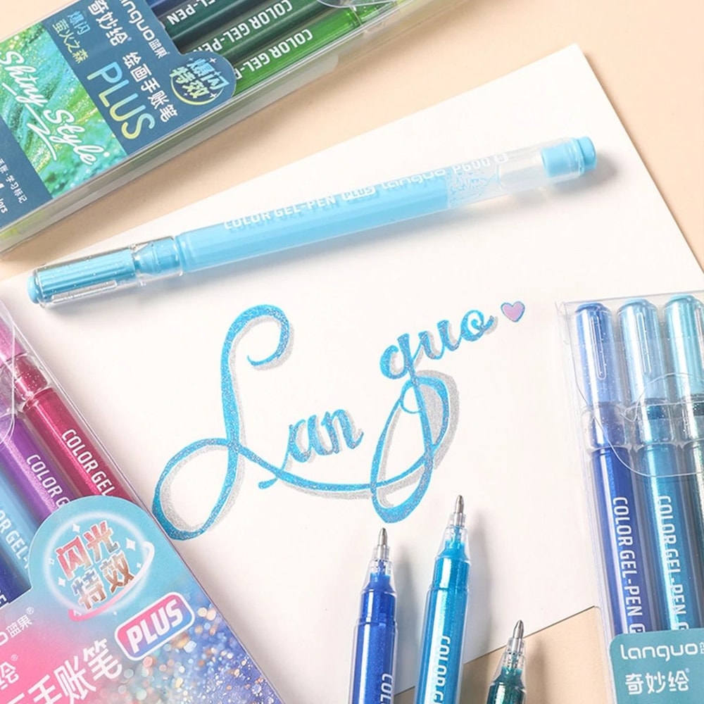 Languo 10mm Glitter Effects Color Gel Pen Set Premium Highlighting Handbook Stationery For Studen 2