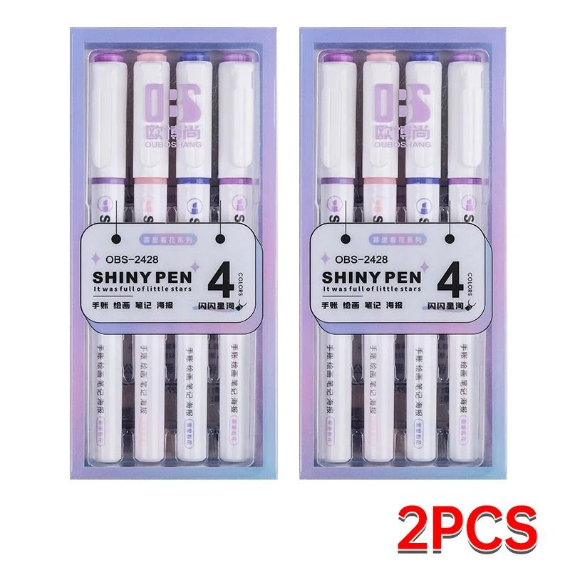 4Color Glitter Highlighter Markers Premium Kawaii Shimmer Stationery For Students And Journaling 9