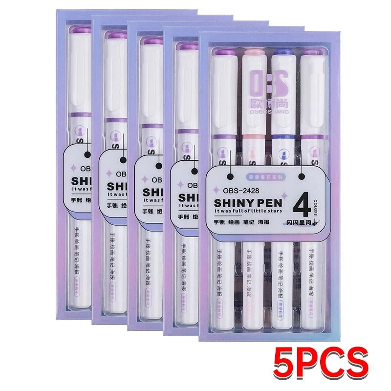 4Color Glitter Highlighter Markers Premium Kawaii Shimmer Stationery For Students And Journaling 12