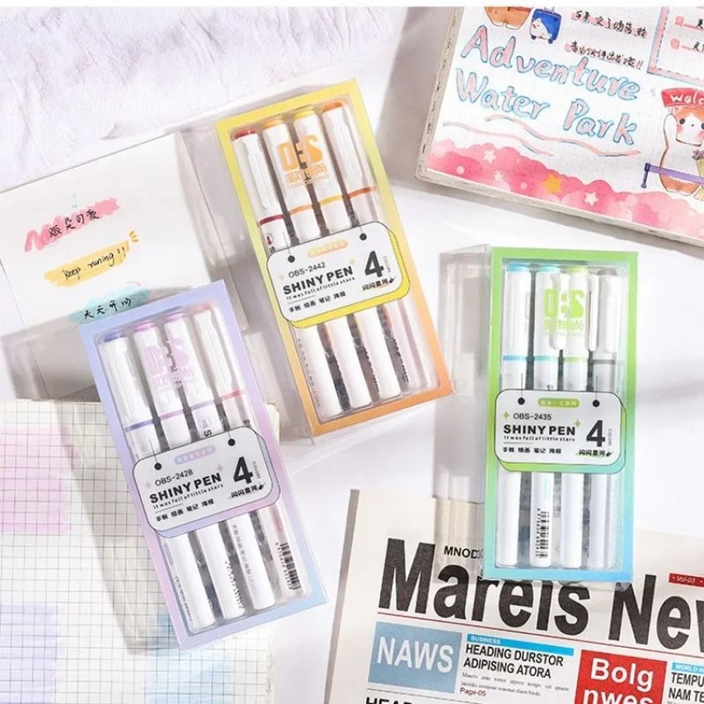 4Color Glitter Highlighter Markers Premium Kawaii Shimmer Stationery For Students And Journaling 1