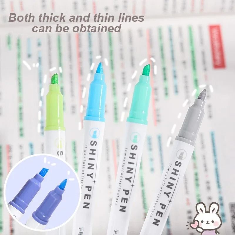 4Color Glitter Highlighter Markers Premium Kawaii Shimmer Stationery For Students And Journaling 4