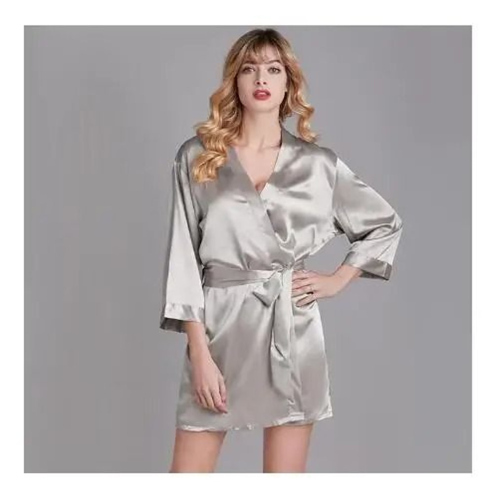 Summer Champagne Chinese Bride Wedding Robe Satin Sleepwear Sexy Nightgown Kimono Bathrobe Gown 11