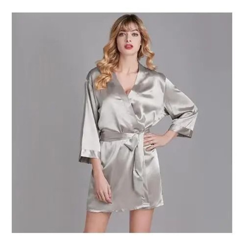 Summer Champagne Chinese Bride Wedding Robe Satin Sleepwear Sexy Nightgown Kimono Bathrobe Gown 11
