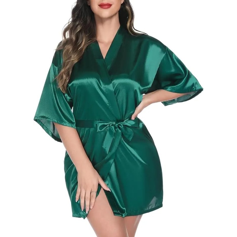 Summer Champagne Chinese Bride Wedding Robe Satin Sleepwear Sexy Nightgown Kimono Bathrobe Gown 12