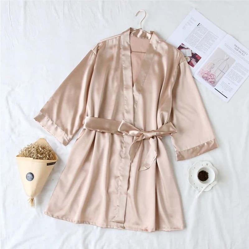Summer Champagne Chinese Bride Wedding Robe Satin Sleepwear Sexy Nightgown Kimono Bathrobe Gown 3