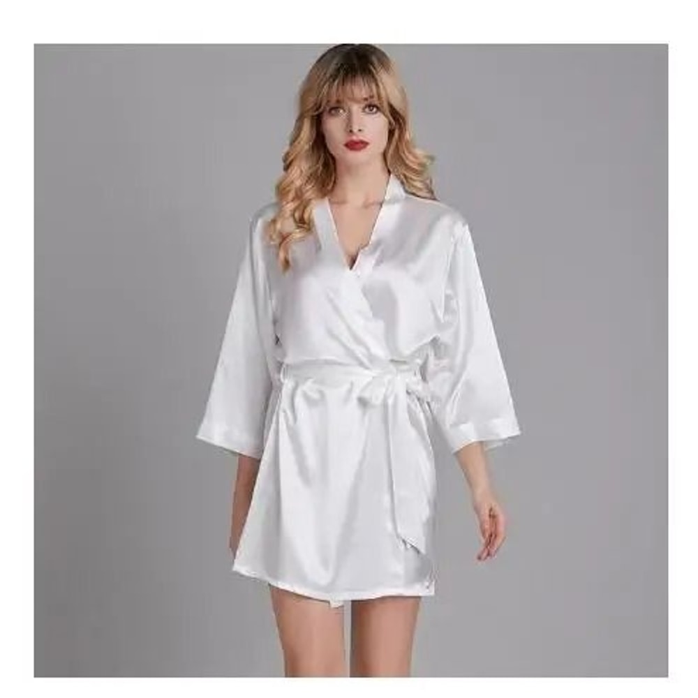 Summer Champagne Chinese Bride Wedding Robe Satin Sleepwear Sexy Nightgown Kimono Bathrobe Gown 7