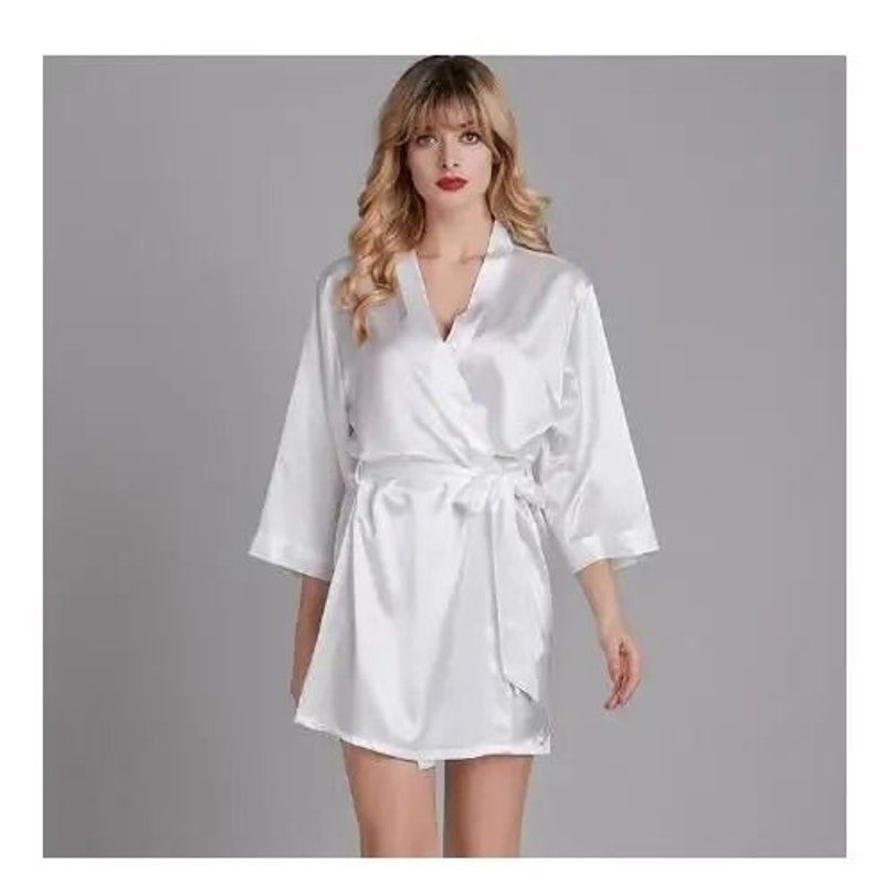 Summer Champagne Chinese Bride Wedding Robe Satin Sleepwear Sexy Nightgown Kimono Bathrobe Gown 7