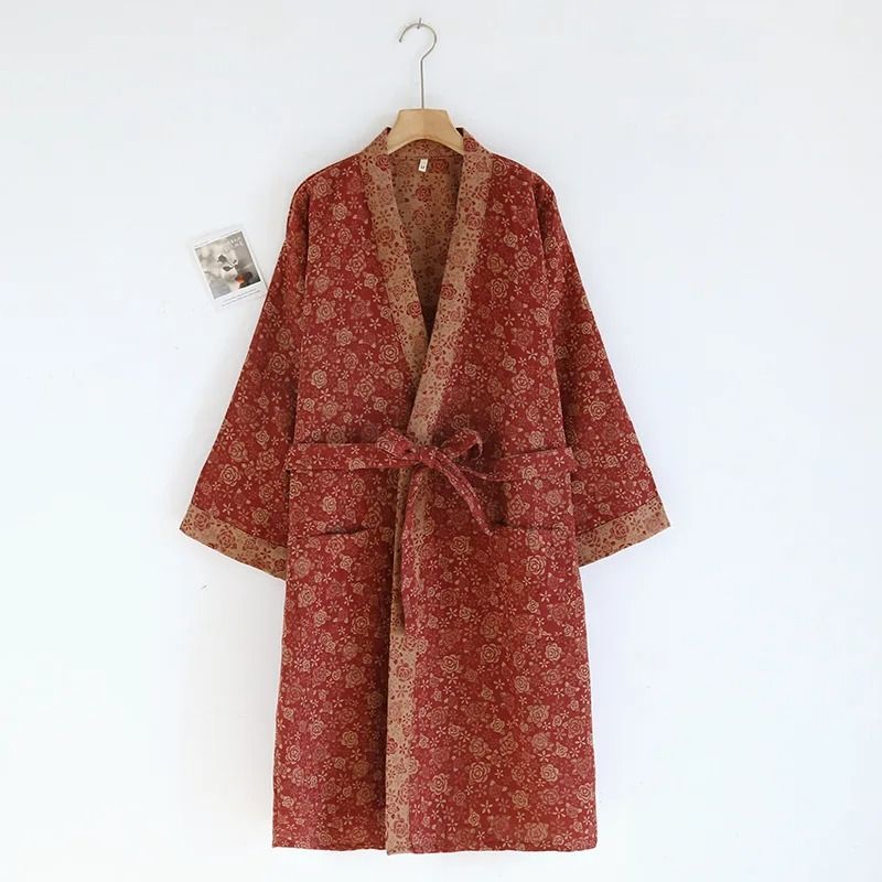 MultiColor Kimono Bathrobe Cotton Loose Home Sleepwear SpringSummer Robe With Belt 11