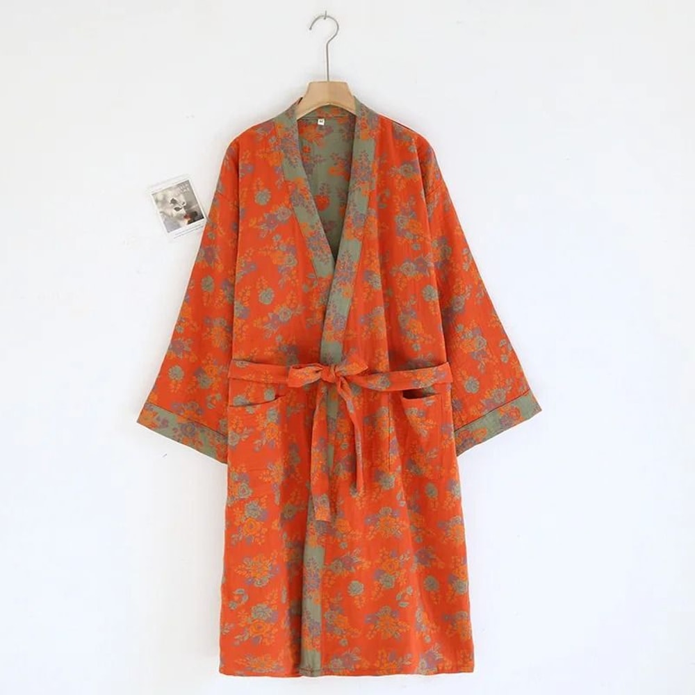 MultiColor Kimono Bathrobe Cotton Loose Home Sleepwear SpringSummer Robe With Belt 13