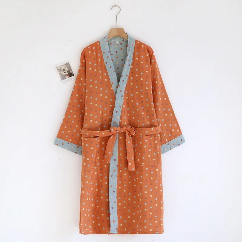 MultiColor Kimono Bathrobe Cotton Loose Home Sleepwear SpringSummer Robe With Belt 15
