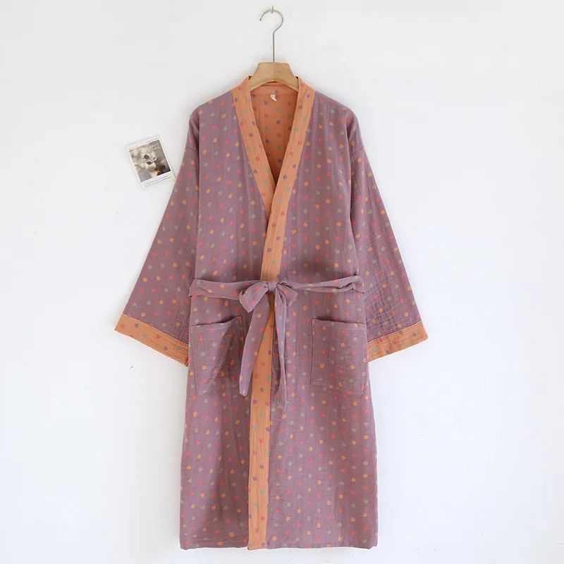MultiColor Kimono Bathrobe Cotton Loose Home Sleepwear SpringSummer Robe With Belt 16