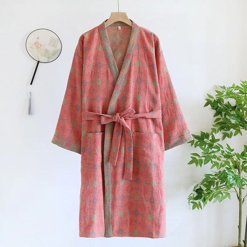 MultiColor Kimono Bathrobe Cotton Loose Home Sleepwear SpringSummer Robe With Belt 8