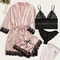 Womens Fashion Print Satin Pajama Set Sexy Lace Trim Faux Silk Gown SkinFriendly Loungewear 0