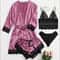 Womens Fashion Print Satin Pajama Set Sexy Lace Trim Faux Silk Gown SkinFriendly Loungewear 2