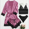 Womens Fashion Print Satin Pajama Set Sexy Lace Trim Faux Silk Gown SkinFriendly Loungewear 2