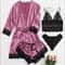 Womens Fashion Print Satin Pajama Set Sexy Lace Trim Faux Silk Gown SkinFriendly Loungewear 6