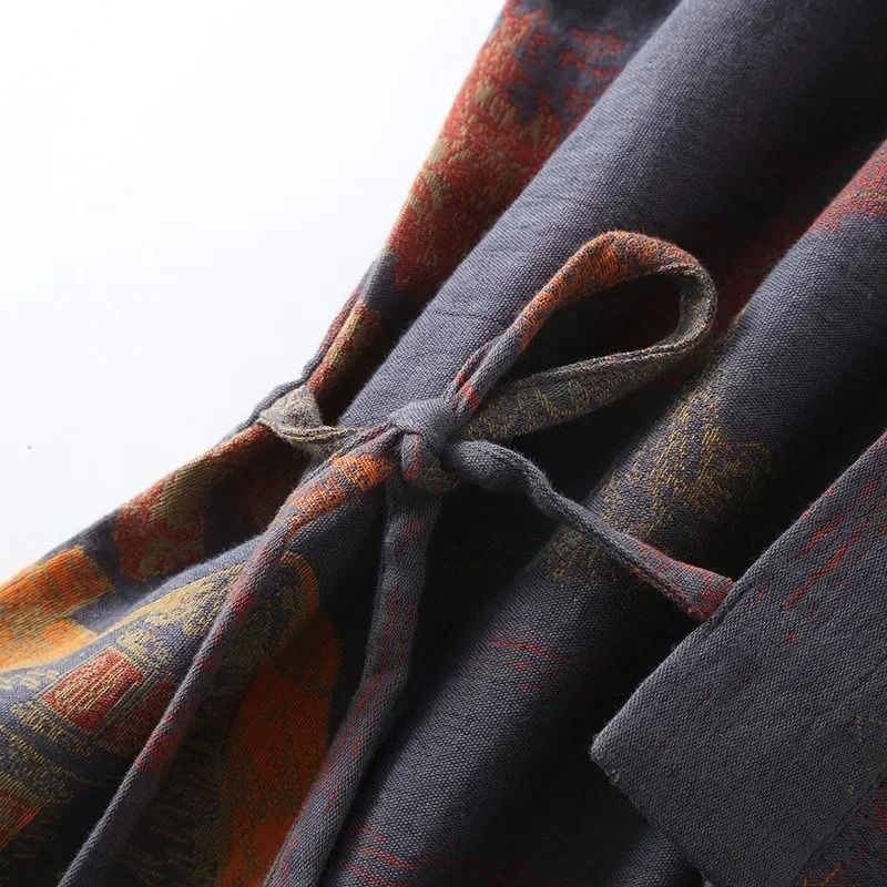 Mens Cotton Kimono Pajamas Jacquard Printed Roomwear Oversized Breathable Spring Bathrobe 2