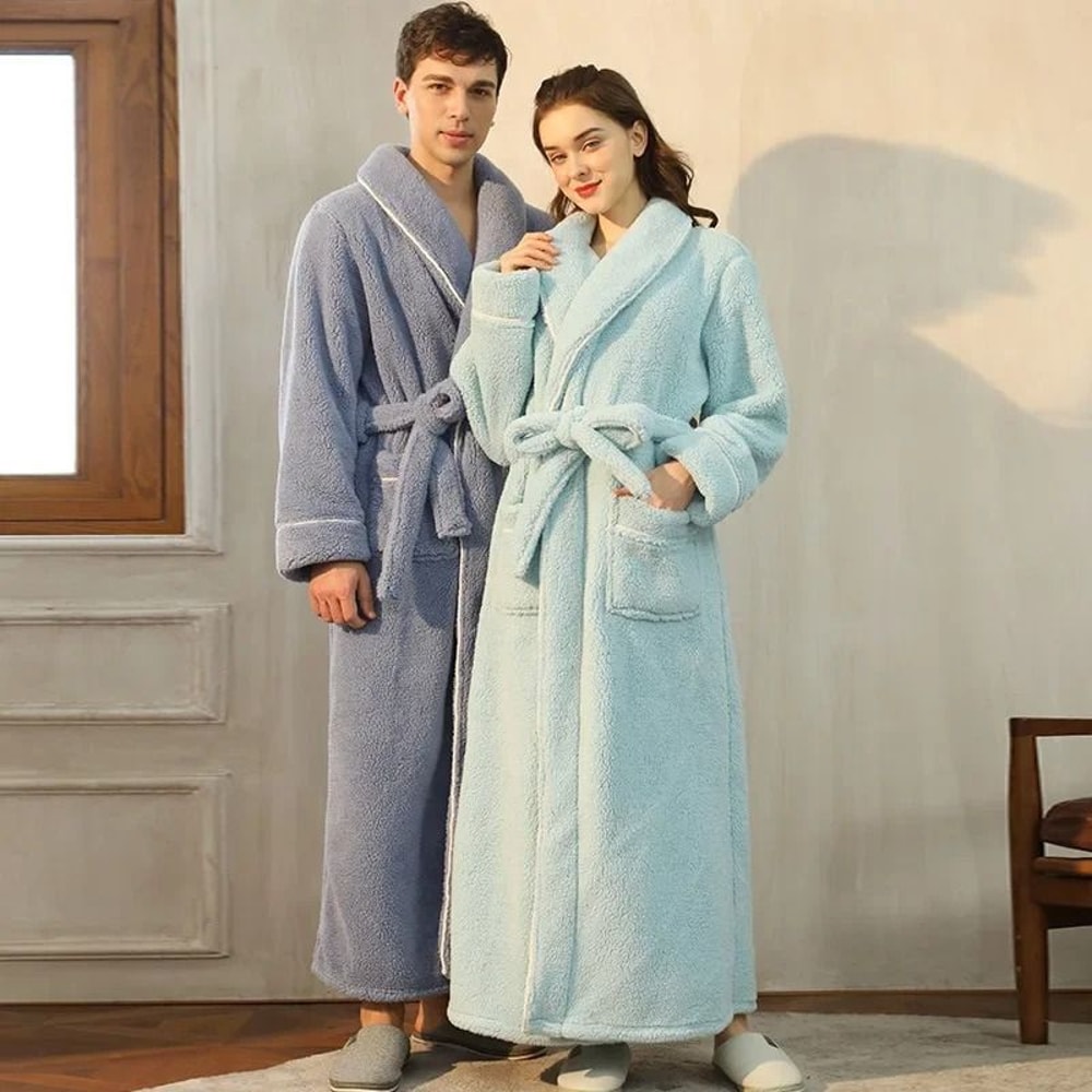 2026 Premium Thick Cotton Robe Light Luxury Extended Pajama Comfortable Couples Bathrobe 0