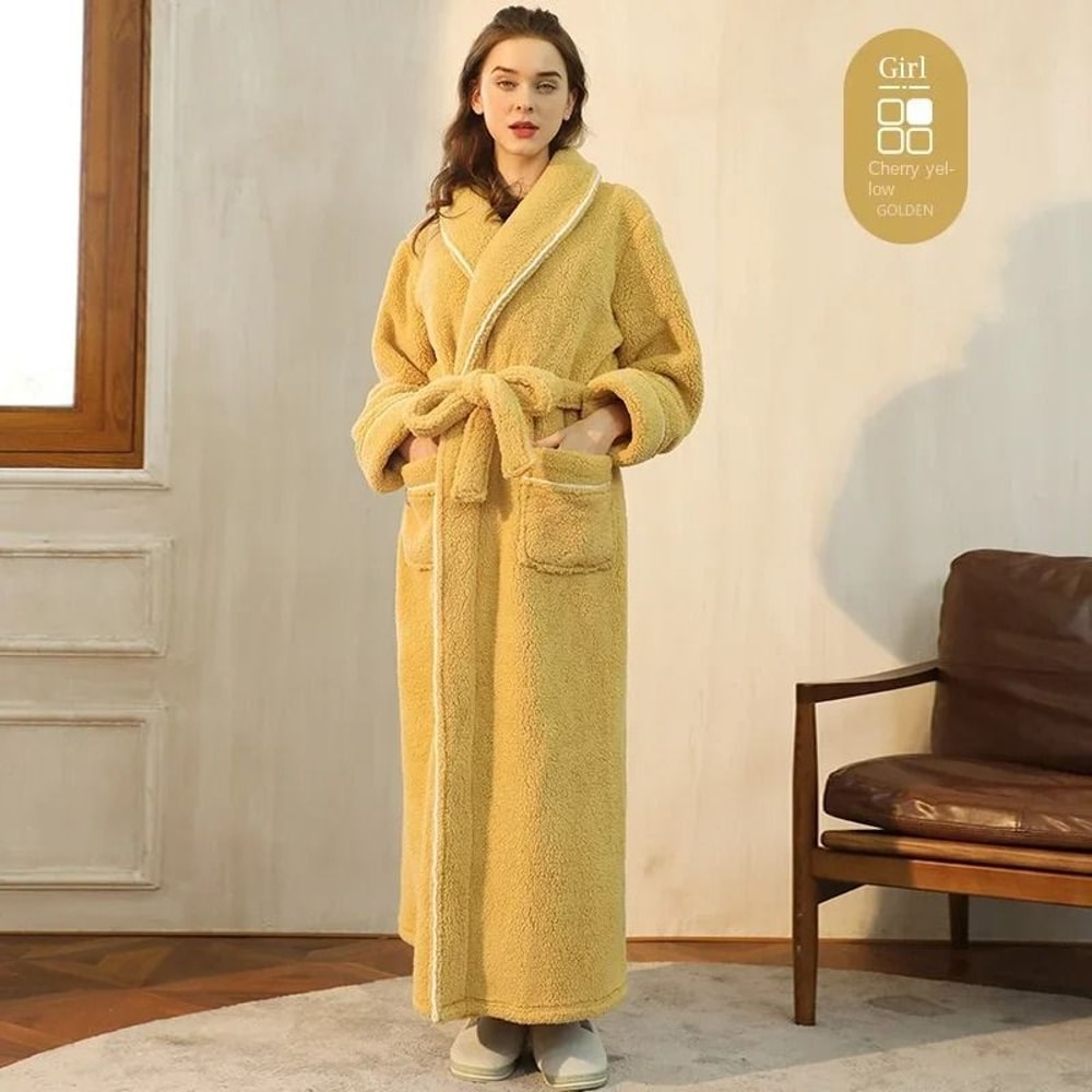 2026 Premium Thick Cotton Robe Light Luxury Extended Pajama Comfortable Couples Bathrobe 9
