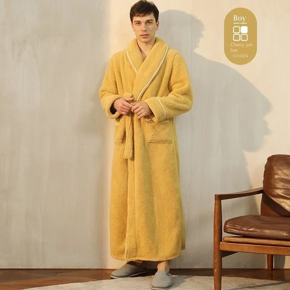 2026 Premium Thick Cotton Robe Light Luxury Extended Pajama Comfortable Couples Bathrobe 16