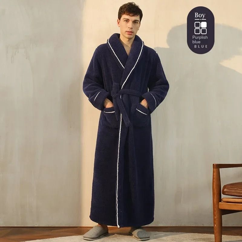 2026 Premium Thick Cotton Robe Light Luxury Extended Pajama Comfortable Couples Bathrobe 17