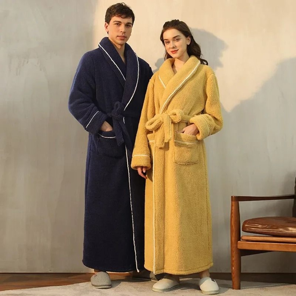 2026 Premium Thick Cotton Robe Light Luxury Extended Pajama Comfortable Couples Bathrobe 1