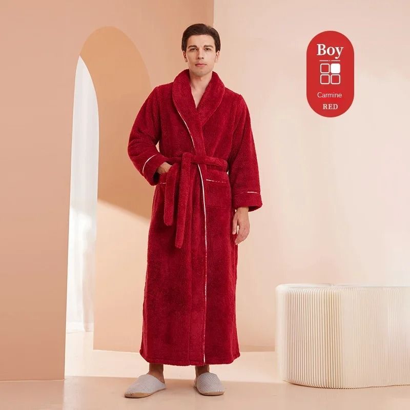 2026 Premium Thick Cotton Robe Light Luxury Extended Pajama Comfortable Couples Bathrobe 19