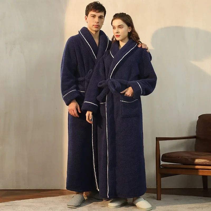 2026 Premium Thick Cotton Robe Light Luxury Extended Pajama Comfortable Couples Bathrobe 2