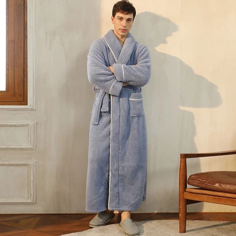 2026 Premium Thick Cotton Robe Light Luxury Extended Pajama Comfortable Couples Bathrobe 5