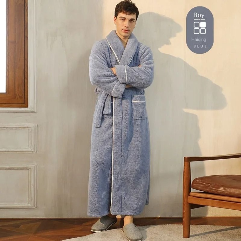 2026 Premium Thick Cotton Robe Light Luxury Extended Pajama Comfortable Couples Bathrobe 6
