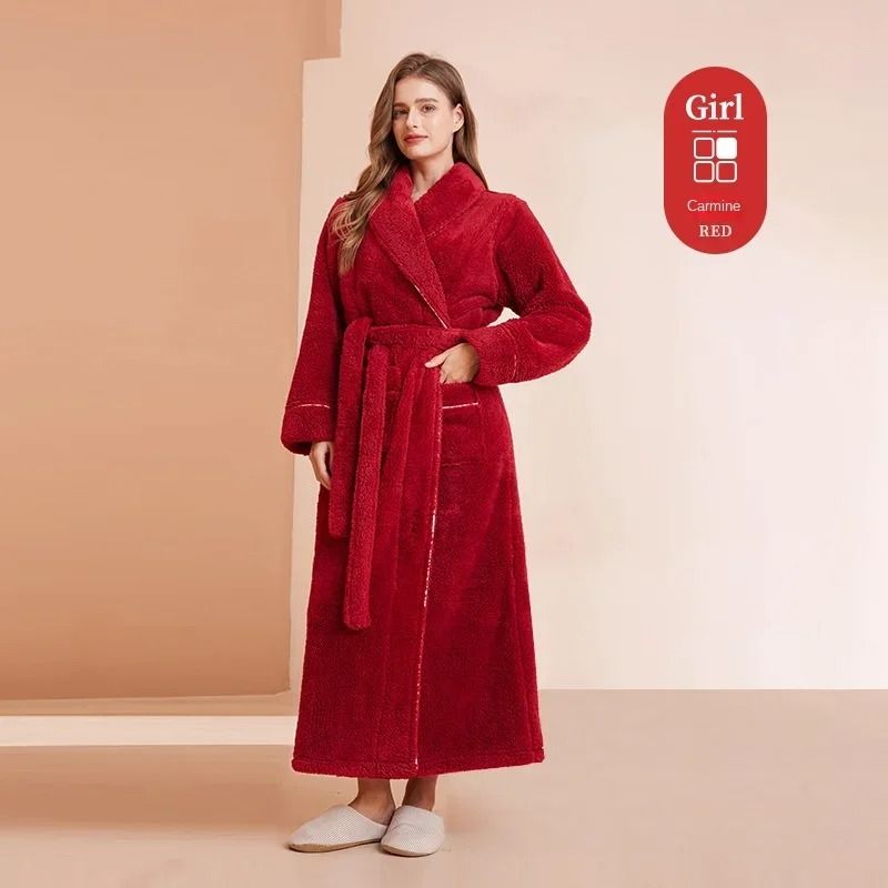 2026 Premium Thick Cotton Robe Light Luxury Extended Pajama Comfortable Couples Bathrobe 7