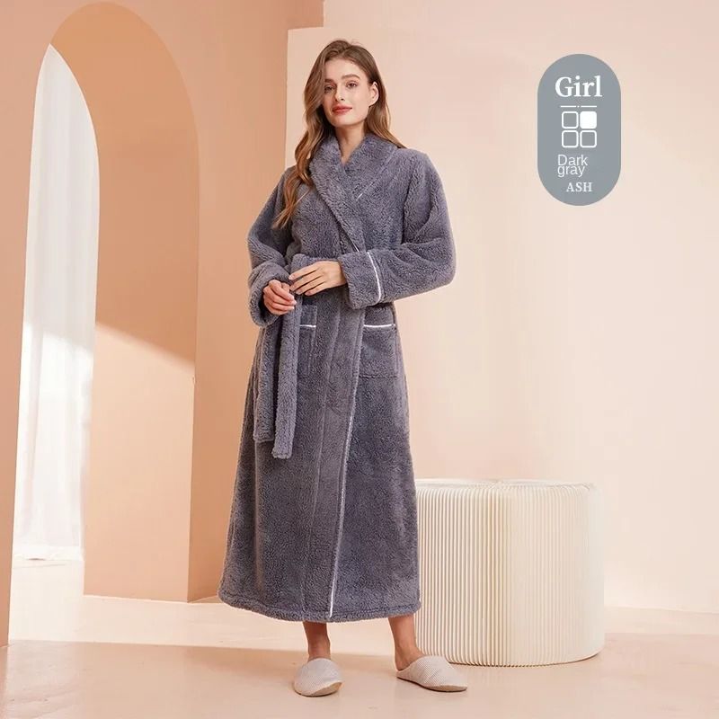 2026 Premium Thick Cotton Robe Light Luxury Extended Pajama Comfortable Couples Bathrobe 8