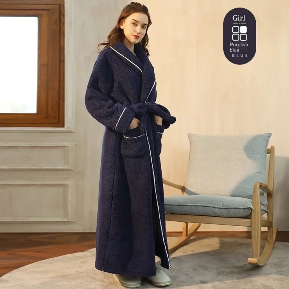 2026 Premium Thick Cotton Robe Light Luxury Extended Pajama Comfortable Couples Bathrobe 20