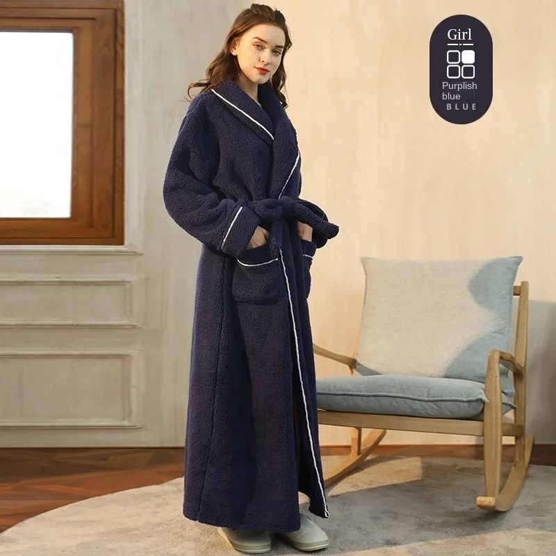 2026 Premium Thick Cotton Robe Light Luxury Extended Pajama Comfortable Couples Bathrobe 20