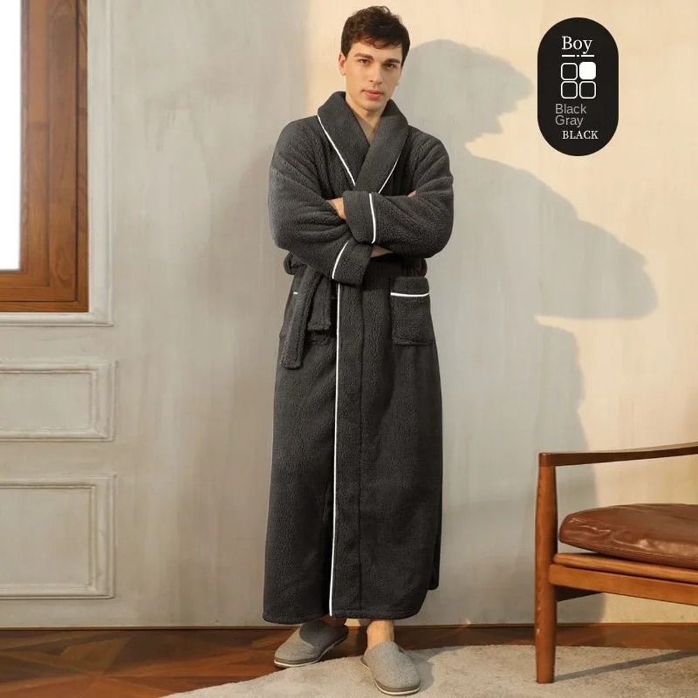 2026 Premium Thick Cotton Robe Light Luxury Extended Pajama Comfortable Couples Bathrobe 21