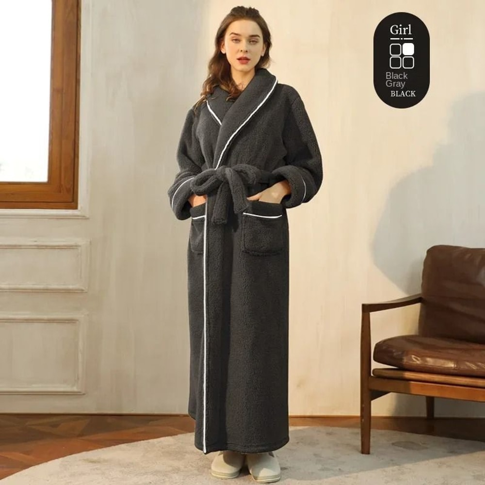 2026 Premium Thick Cotton Robe Light Luxury Extended Pajama Comfortable Couples Bathrobe 22