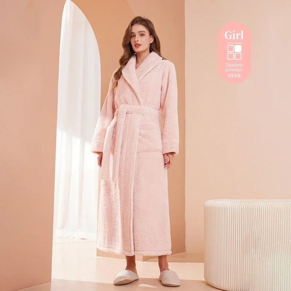 2026 Premium Thick Cotton Robe Light Luxury Extended Pajama Comfortable Couples Bathrobe 23