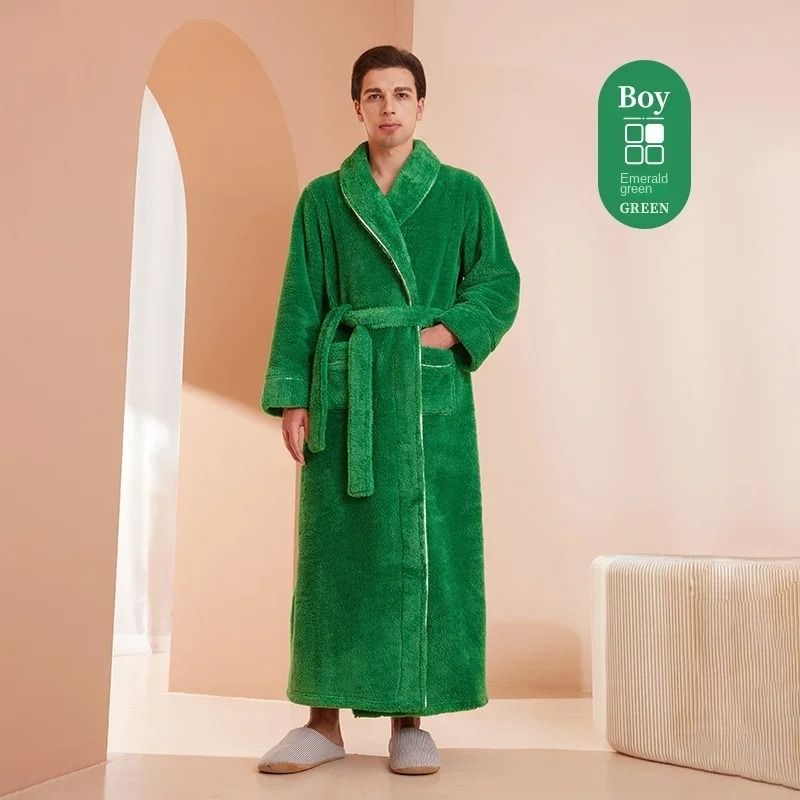 2026 Premium Thick Cotton Robe Light Luxury Extended Pajama Comfortable Couples Bathrobe 26