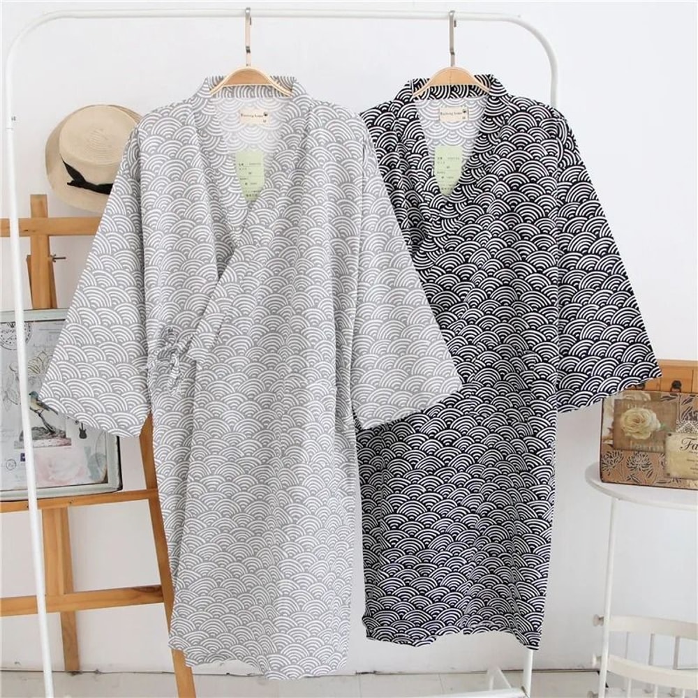 2026 Premium Mens 100 Cotton Gauze Robe Loose Thin Japanese Yukata Hooded VNeck Bathrobe 0