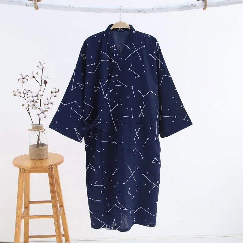 2026 Premium Mens 100 Cotton Gauze Robe Loose Thin Japanese Yukata Hooded VNeck Bathrobe 3