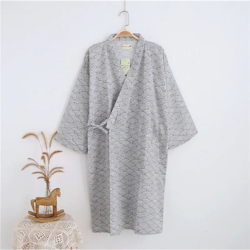 2026 Premium Mens 100 Cotton Gauze Robe Loose Thin Japanese Yukata Hooded VNeck Bathrobe 6