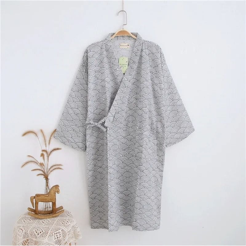 2026 Premium Mens 100 Cotton Gauze Robe Loose Thin Japanese Yukata Hooded VNeck Bathrobe 6