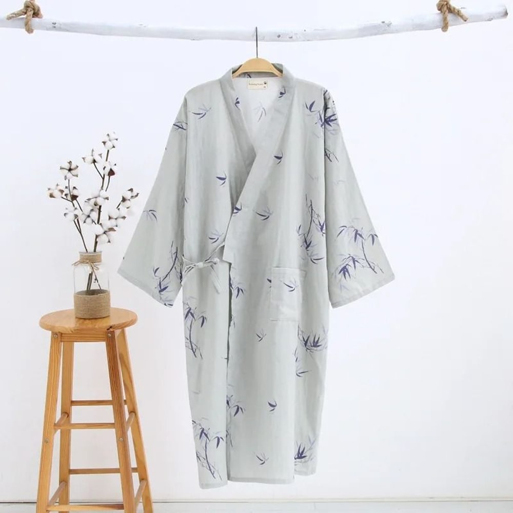 2026 Premium Mens 100 Cotton Gauze Robe Loose Thin Japanese Yukata Hooded VNeck Bathrobe 10