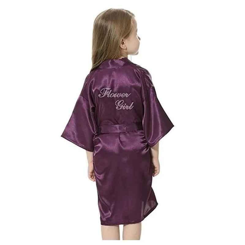 Fashion Kid Flower Girl Satin Robe Solid SilkStyle Yukata For Weddings Parties And Elegant Dressin 2