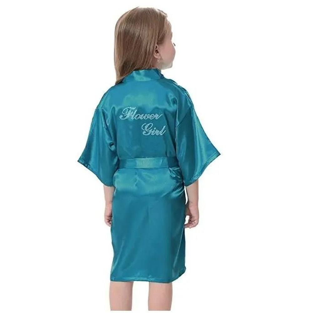 Fashion Kid Flower Girl Satin Robe Solid SilkStyle Yukata For Weddings Parties And Elegant Dressin 4
