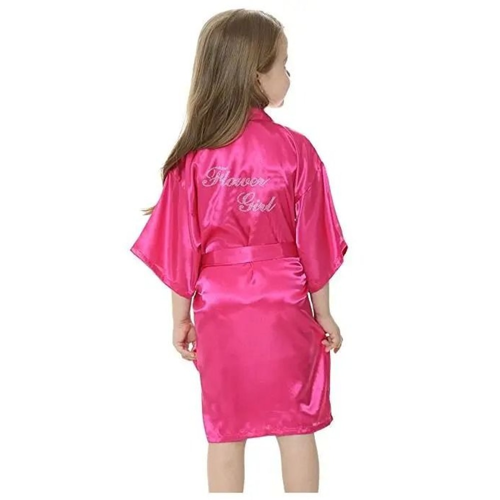 Fashion Kid Flower Girl Satin Robe Solid SilkStyle Yukata For Weddings Parties And Elegant Dressin 5