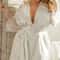 Plus Size Sexy Lace Silk Robe Elegant Loungewear Nightdress Lingerie Sleepwear For Women 6
