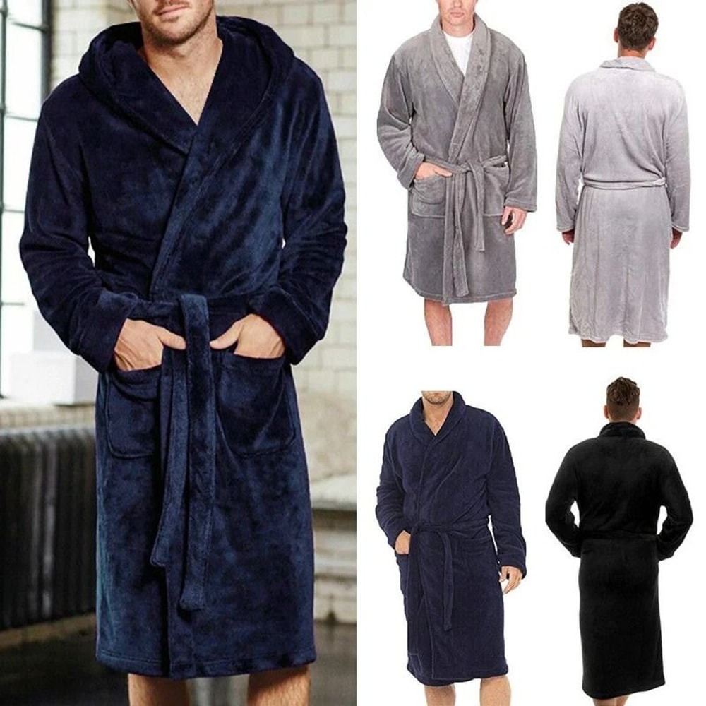 Mens Fashion Winter Plush Shawl Robe Warm Lengthened Home Sleepwear Luxury Bathrobe Coat 0