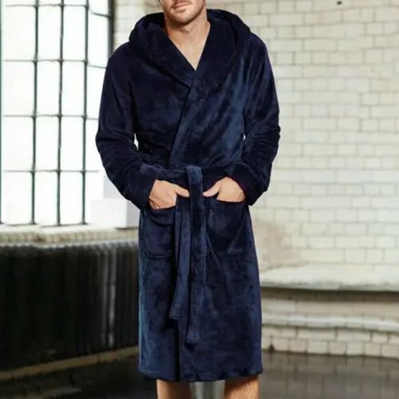 Mens Fashion Winter Plush Shawl Robe Warm Lengthened Home Sleepwear Luxury Bathrobe Coat 3
