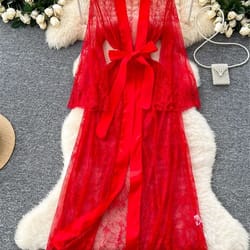 singreiny elegant sheer cardigan long robe – transparent sensual lace & fashion solid long sleeve robe